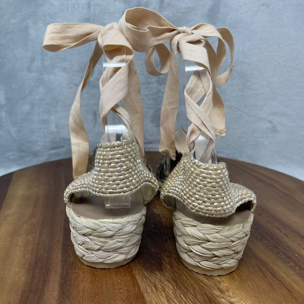 Stuart Weitzman Shoes 5.5 M Cheetah Print Espadrilles Denia‎ Lace Up Ankle Strap
